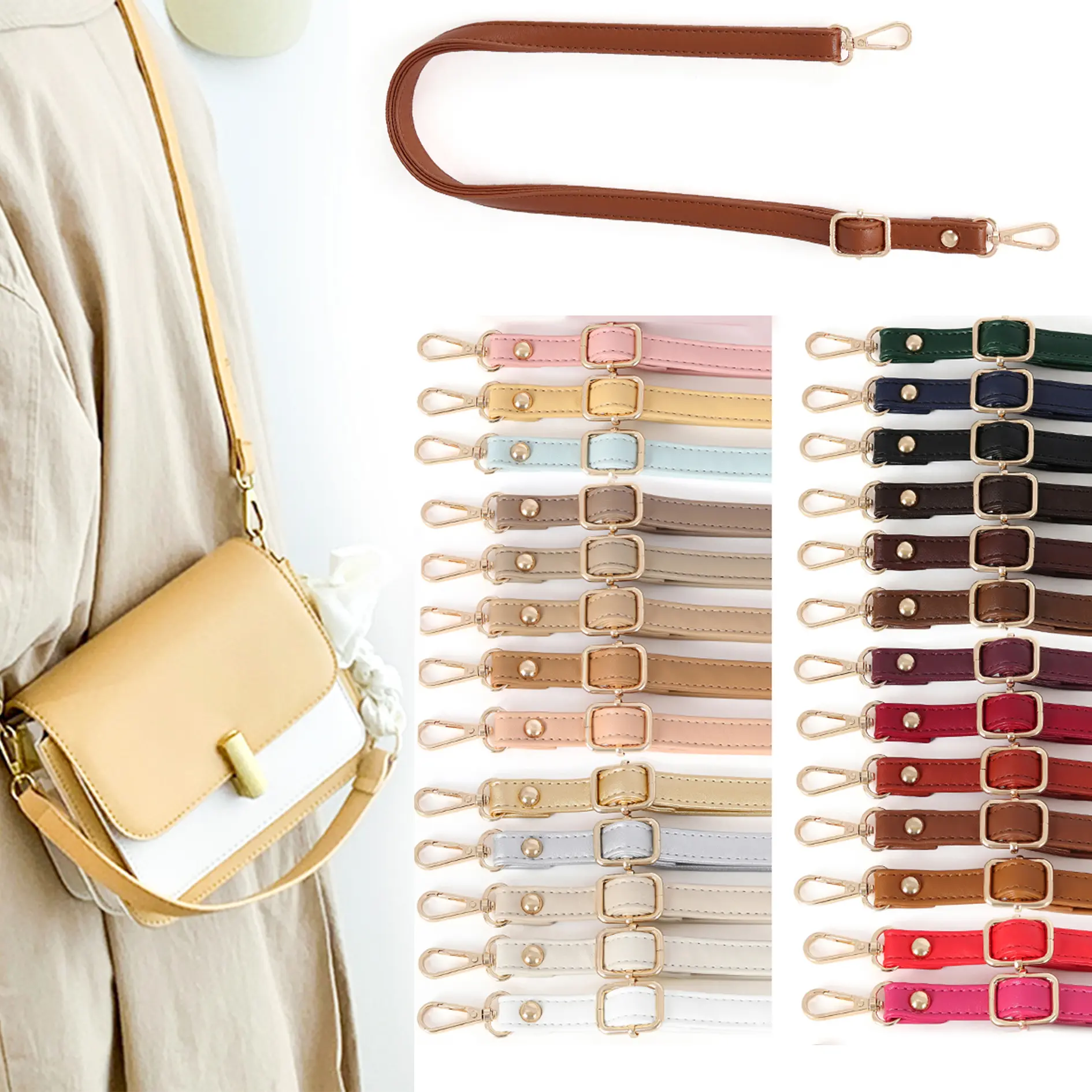 Width 1.5CM leather bag strap adjustable strap for bag Punch-free crossbody bag strap,shoulder strap