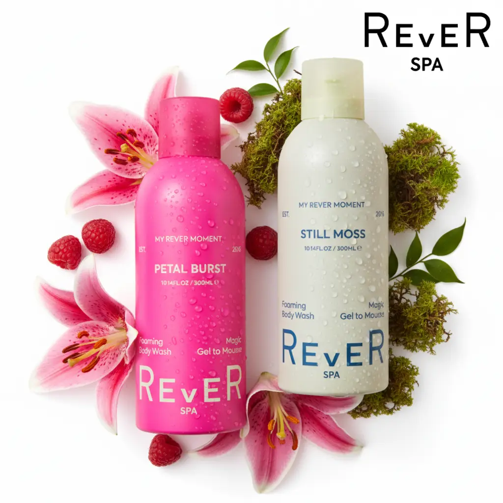 REVER SPA Gel-to-Foam Body Wash - Instant Lathering Shower Gel, Hydrating & Deep Cleansing Whipped Foam, Long-Lasting Luxury Fragrance, Self-Care Essential for Dry & Sensitive Skin, Refreshing Home Spa Body Care Scent
