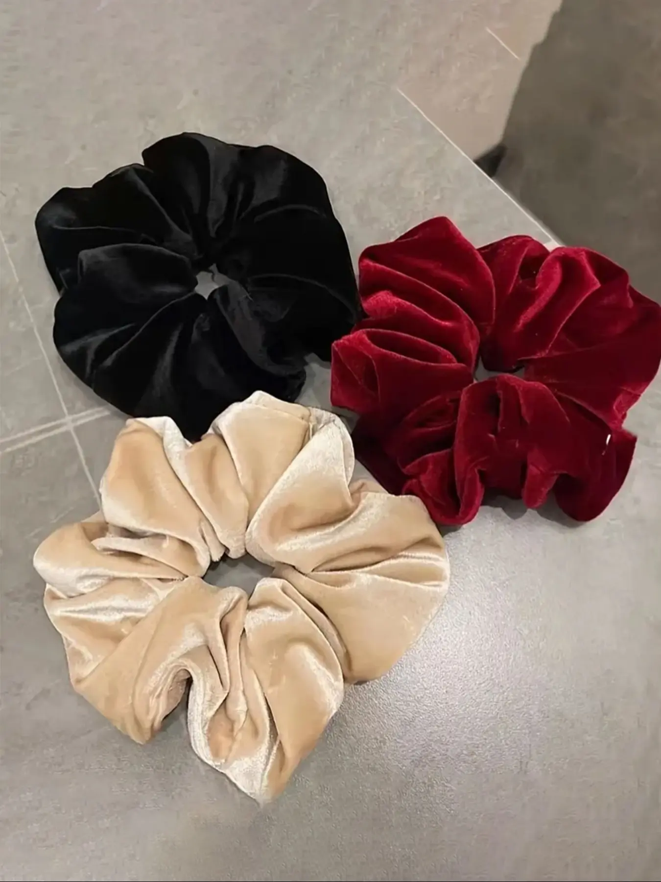 Women's New Solid Color Velvet Hair Tie Set, 3pcs Champagne, Fashionable Large Bow Headwear for Daily Use, Scrunchie, Hair Scrunchies
