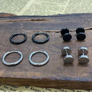 GTHIC Minimalist Simple Dumbbell Stainless Steel Hoop Earrings Set for Men Women Punk Earrings Hoop Earrings