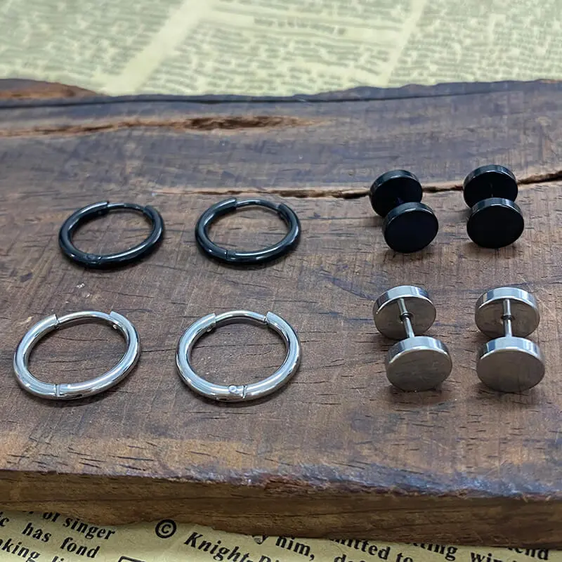 GTHIC Minimalist Simple Dumbbell Stainless Steel Hoop Earrings Set for Men Women Punk Earrings Hoop Earrings