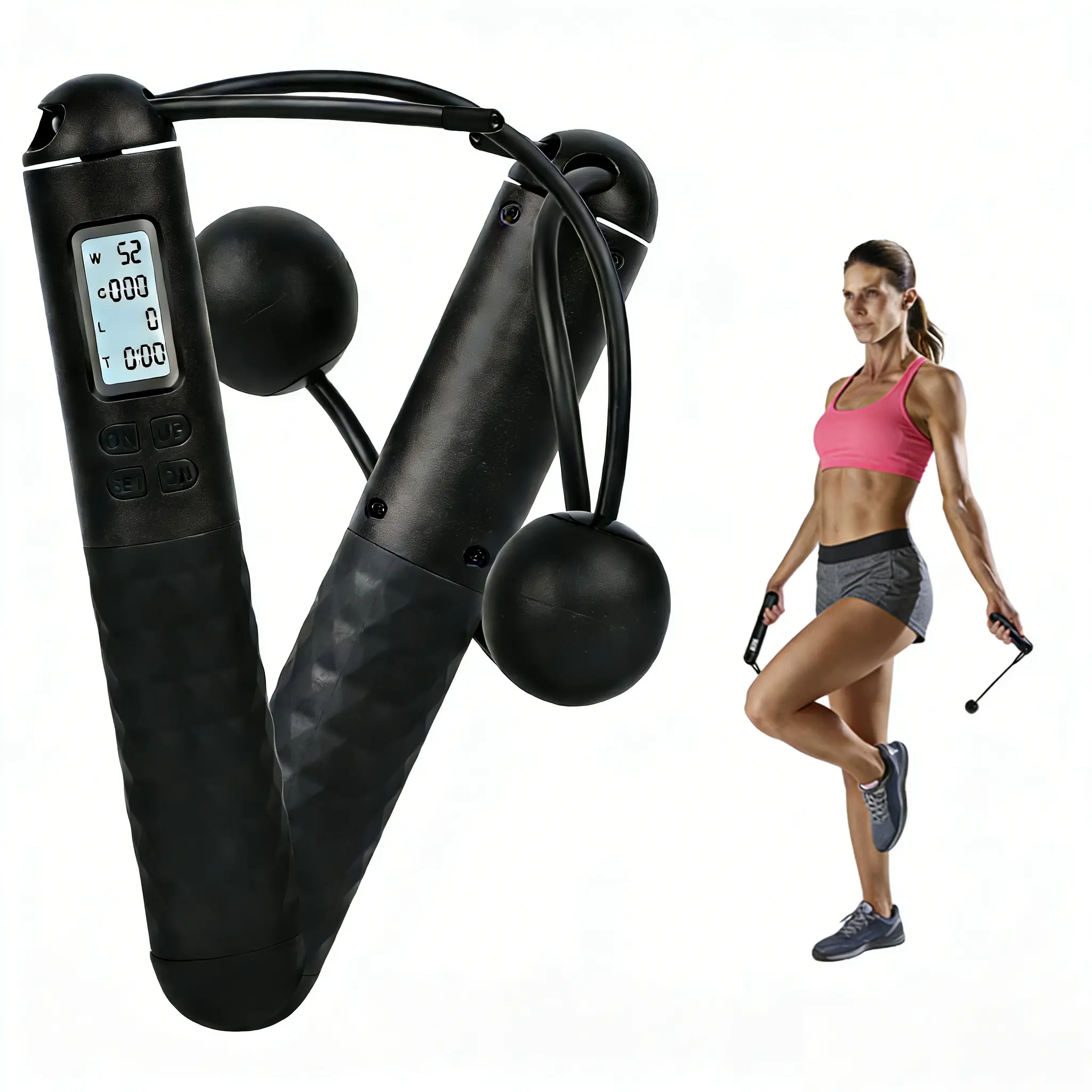 Smart Weighted Jump Rope Set-3M Adjustable Corded & Cordless Design, Massage Handles with Gravity Counting for Men & Women Fitness