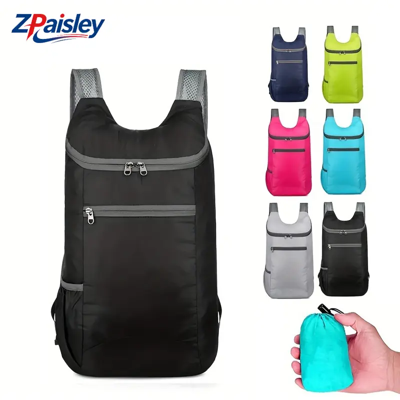 Unisex Polyester Foldable Travel Backpack - 1Pc Lightweight Water Repellent Gym Bag with Multi Pockets, Collapsible Shape, Portable Wear for Hiking, Outdoor Trips