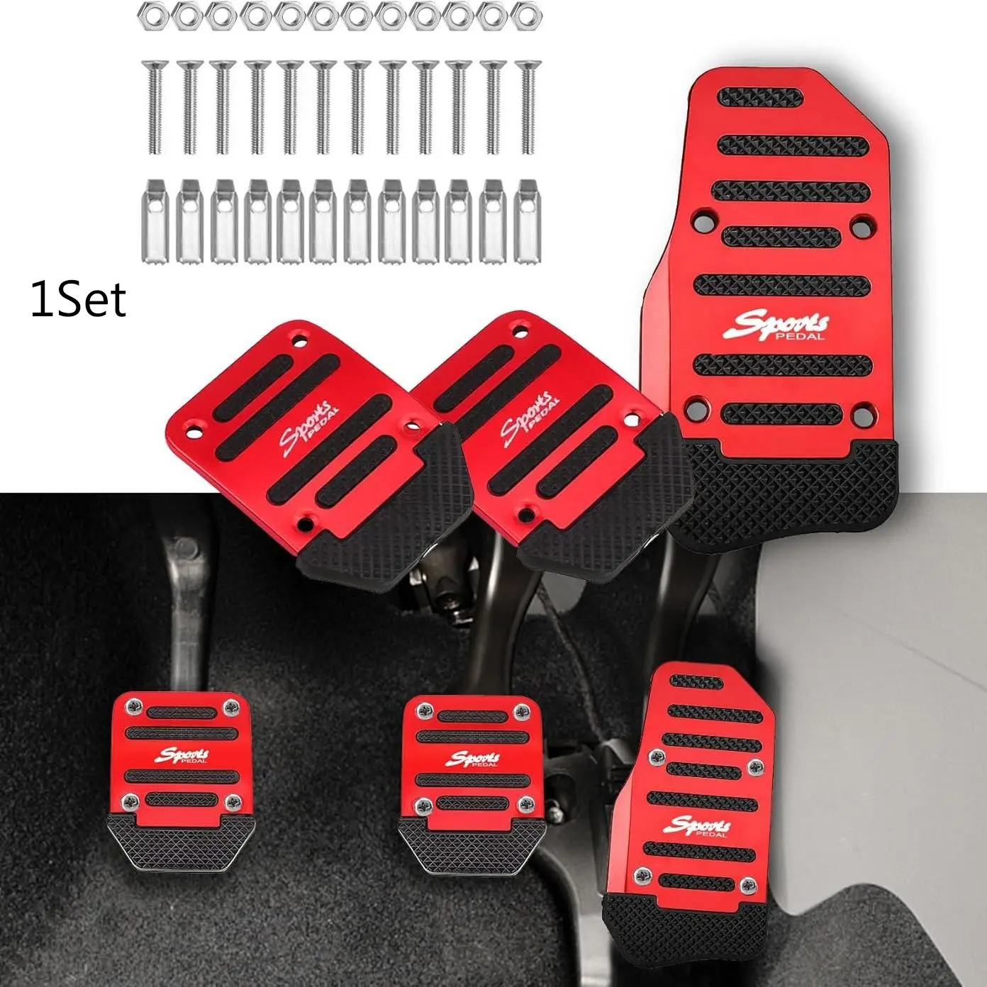 3-Piece Car Anti-Slip Aluminum Pedal Pads, Manual Brake Pedal Cover, Sporty Gas Clutch Foot Pad, Wear-Resistant, Fits Cars, Suvs, Atvs, Car Accessories