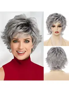 Women's Short Wavy Wig, Gradient Side Bangs, Voluminous Backward Curl, Perfect Gift for Holidays, Ideal for Parties and Daily Use