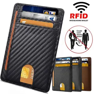 8-Slot RFID Blocking Slim Wallet - Thin Leather Front Pocket Wallet (4.47"x3.14"x0.35")， Unisex Minimalist Credit Card Holder for Travel