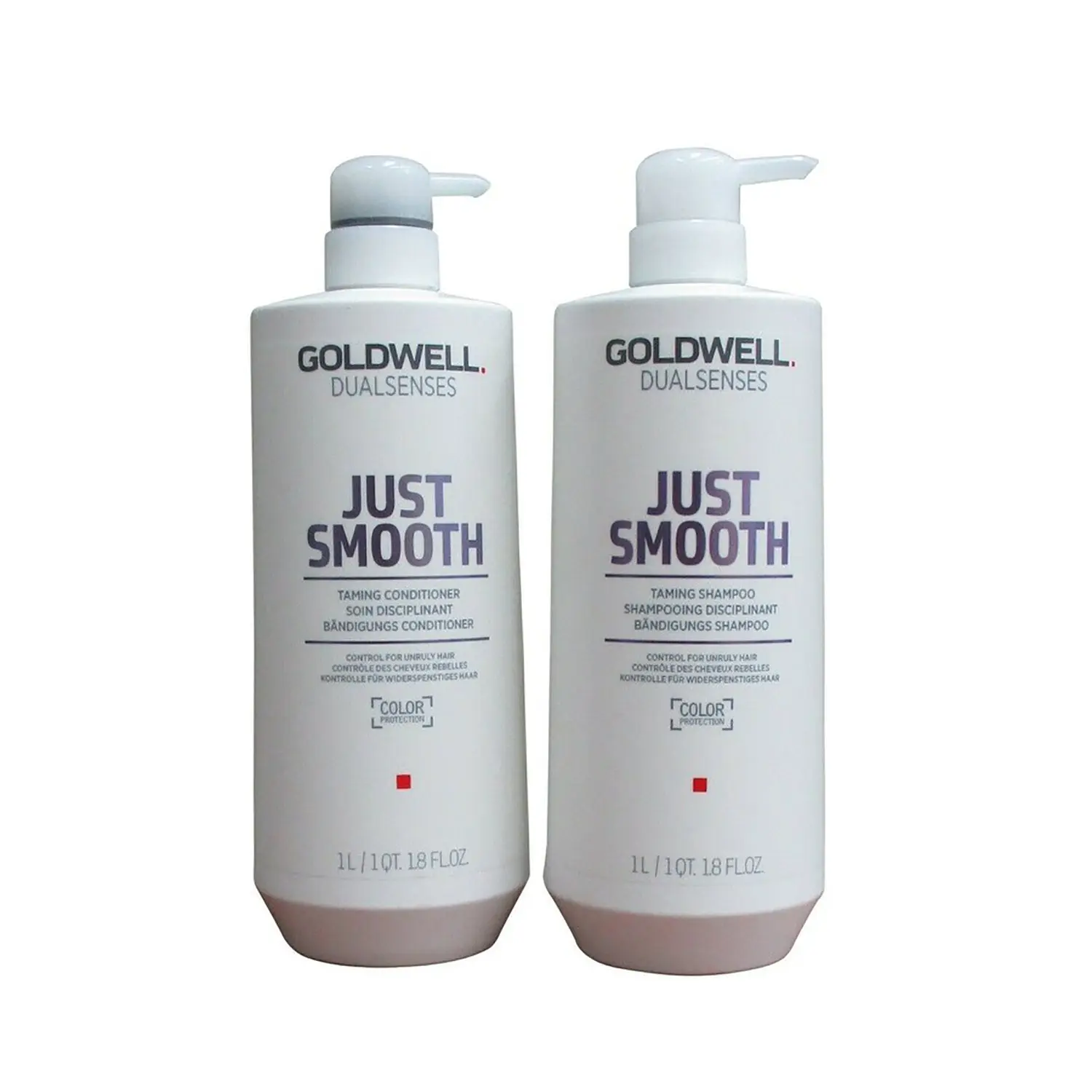 Goldwell Dualsenses Just Smooth Taming Haircare Set - Fragranced Gentle Oil-Control Nourishing Shampoo, Frizz-Taming Moisturizing Liter-Size Conditioner (Value $85, for Shiny Hair)