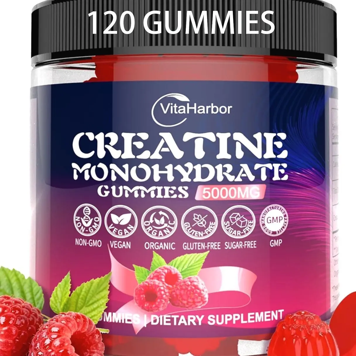 Creatine Monohydrate Gummies 5000mg for Men & Women, Organic Pure Creatine Gummies | Sugar Free,Vegan, Non-GMO,Raspberry Flavor, 120 Count