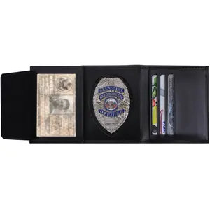 Rothco Compartmental Dark Low-Profile Leather ID & Badge Men's Trifold Wallet - Black, 7 Card Slots, Cash Slot, Removable Badge Tab, Secure Storage for Police Professionals, Compartmental Men's Wallets, Dark Men's Wallets