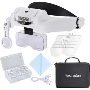 Magnifying Glasses with Light 1X-14X, Rechargeable LED Headband Magnifier with 6 Lenses and Storage Case, Hands Free Head Magnifying Visor for Close Work, Sewing, Crafts, Jewelry