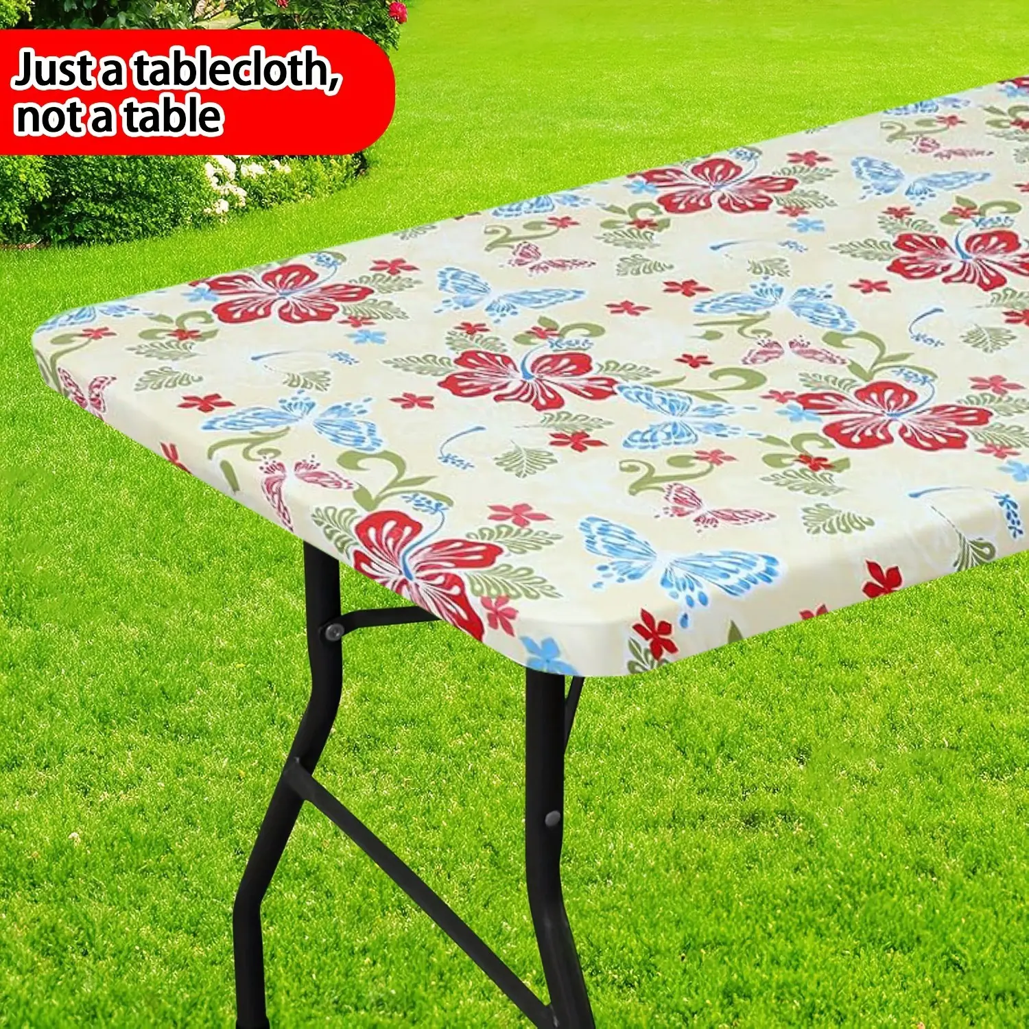 Rectangular Butterfly Flower Table Cover, Vinyl Waterproof Oil-Resistant Easy-Clean, Non-Slip Tablecloth, Ideal for Indoor Outdoor Events, Butterfly Design, versatile