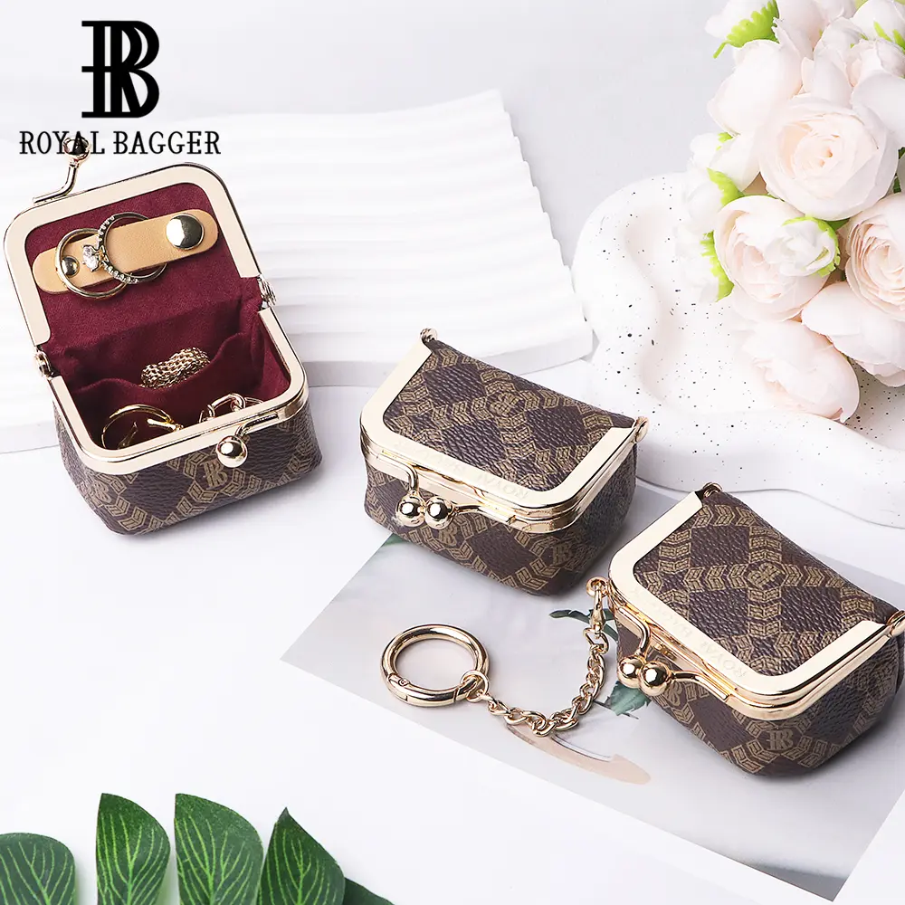 Royal Bagger Women's Top Grain Genuine Leather Jewelry Box - Durable Lightweight Organizer for Jewelry Storage, Chic Mini Travel Case with Kiss Lock, Chain Hook, Suede Lining, Metal Clip-On, Compact for Daily Commutes, Scratch-Protective, Gift-Worthy