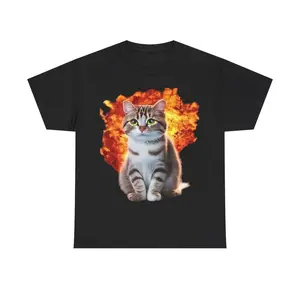 Explosion Cute Fluffy Grey Kitten Tee Shirt Casual Cotton Fashion Fabric Fit