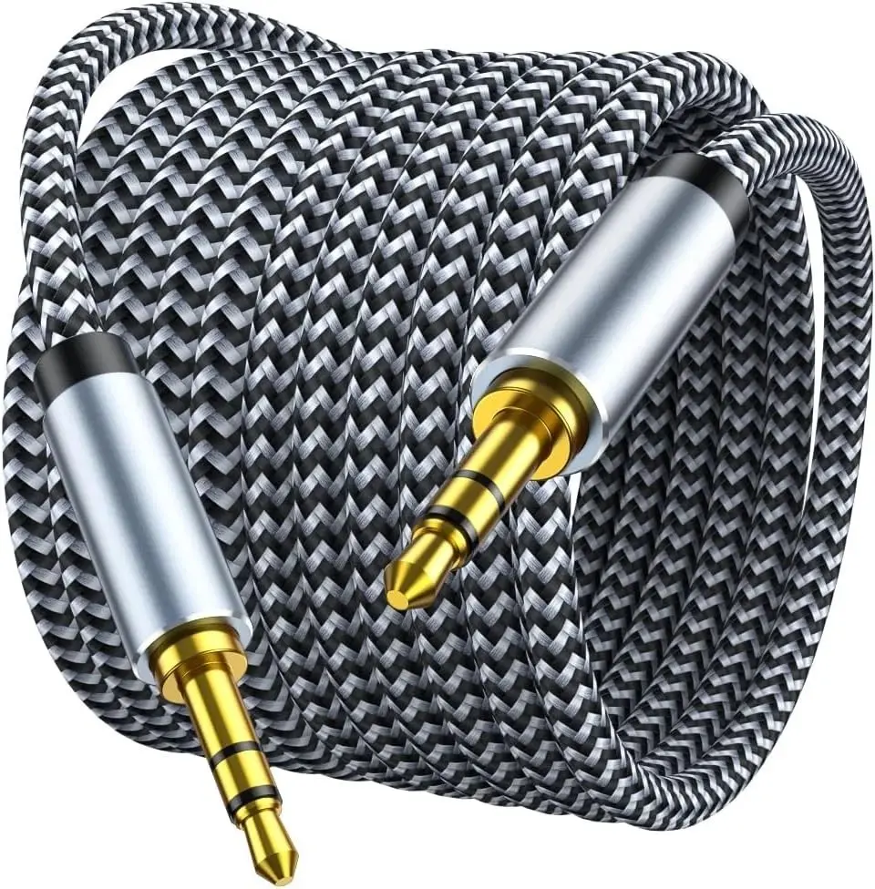4ft Durable Nylon Braided 3.5mm Male-to-Male Aux Cord with Metal Connections, Noise Reduction, Headphone Jack Compatibility for Audiophiles' Cars, PC & Laptop - Supports Podcasts, Superior Sound Quality