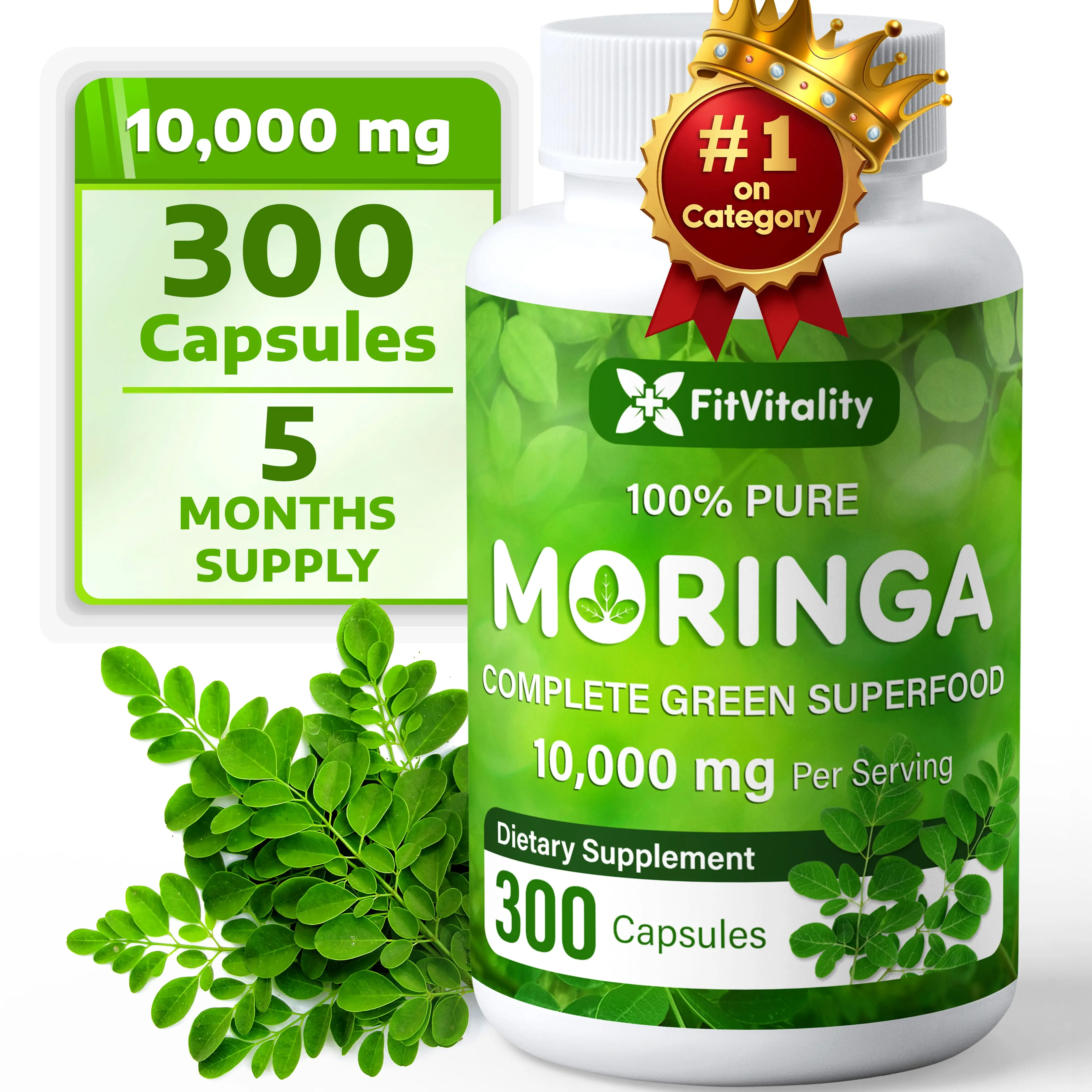 Moringa Capsules | Moringa Oleifera | Pure & Natural| Non-GMO and Gluten Free Supplement | Complete Green Superfood | Moringa Leaf Extract Powder