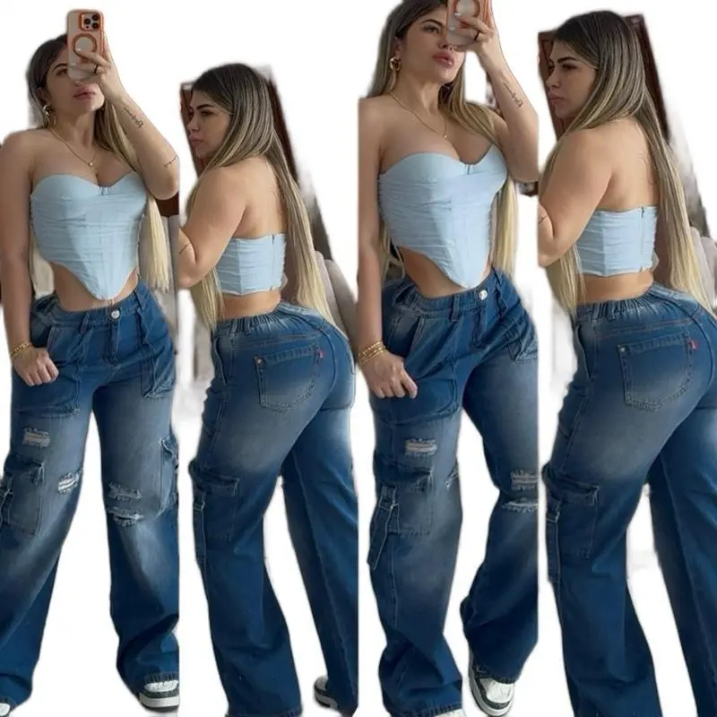K4276 Premium Colombian Rigid Cargo Jeans – Snatched Waist & Sculpted Fit