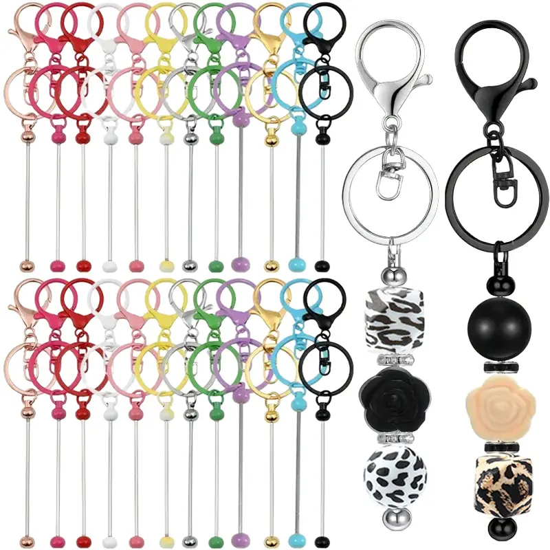 24 pieces - Multi-color string bead blank keychains, stylish keychains, DIY keychain making, suitable for holiday gifts, festival commemorative items, and DIY enthusiast gifts kit handicraft