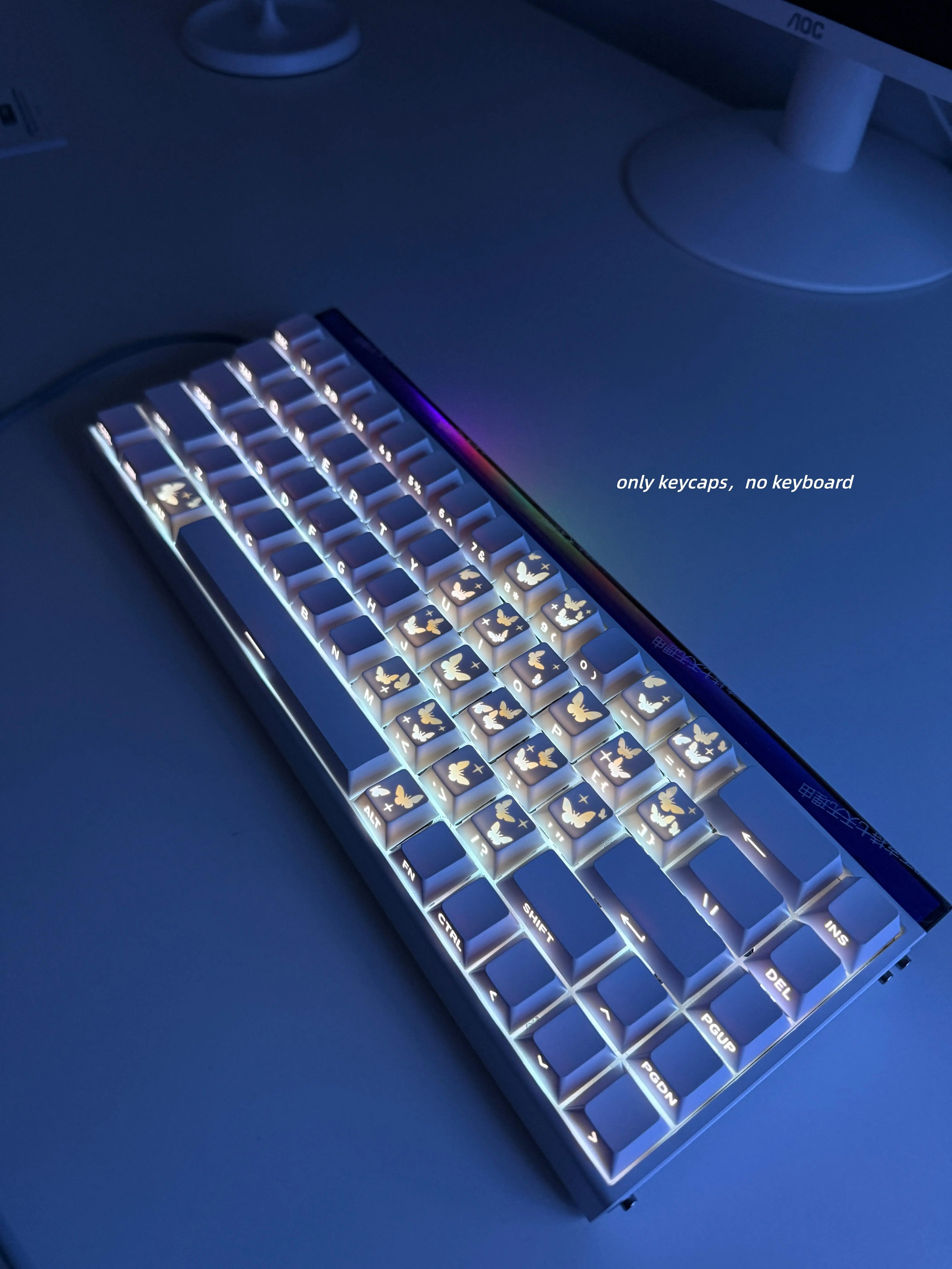 AULA 21-Key Butterfly PBT Keycap Set, Side-Printed RGB Shine Through Keycaps for Mechanical Keyboards with RGB Backlighting, Keyboard Not Included, Rgb Backlighting Keyboards Diy Layout
