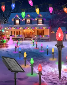 Avatar Pathway 50FT 25 LED Solar Christmas Lights Outdoor, 2 in 1 C9 Christmas Solar Pathway Lights Outdoor Waterproof, Solar Powered Light for Outside with 8 Modes,Timer Colorful String Light for Yard Xmas Holiday Decor summergarden