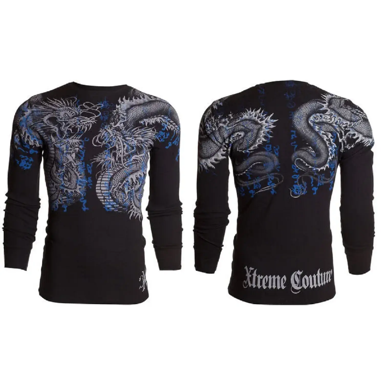 Xtreme Couture Men's Fashion Gothic Double Up Long Sleeve 100% Cotton Thermal Shirt - Crewneck (Round Neck), Front & Back Printed Graphics, Menswear Top, Algodón Men's Long-Sleeve T-Shirts, Alternative Fashion Men's Long-Sleeve T-Shirts