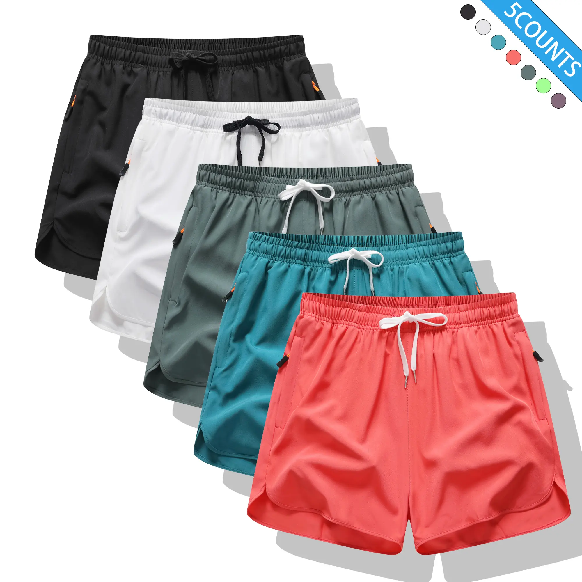 Women's 5-Pack Summer Quick-Drying Polyester Shorts, Stretchy Loose-Fit Drawstring Elastic Athletic Shorts for Running, Fitness, Casual Wear, Drawstring Athletic Shorts
