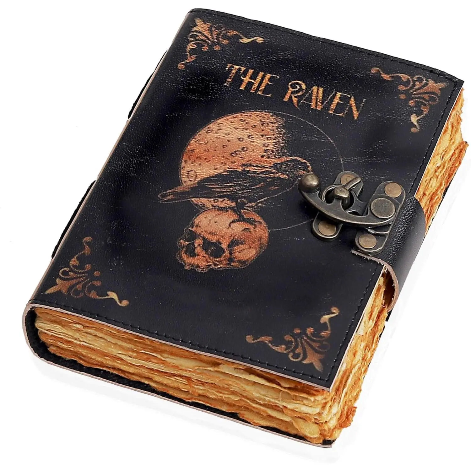 Leather Gothic Journal Magical Raven Skull Spiral Notebook Mystery Crow Journal Grimoire  Spellwork Journal  for Halloween and Raven Lovers Aesthetic Leather Journal for Men and Women