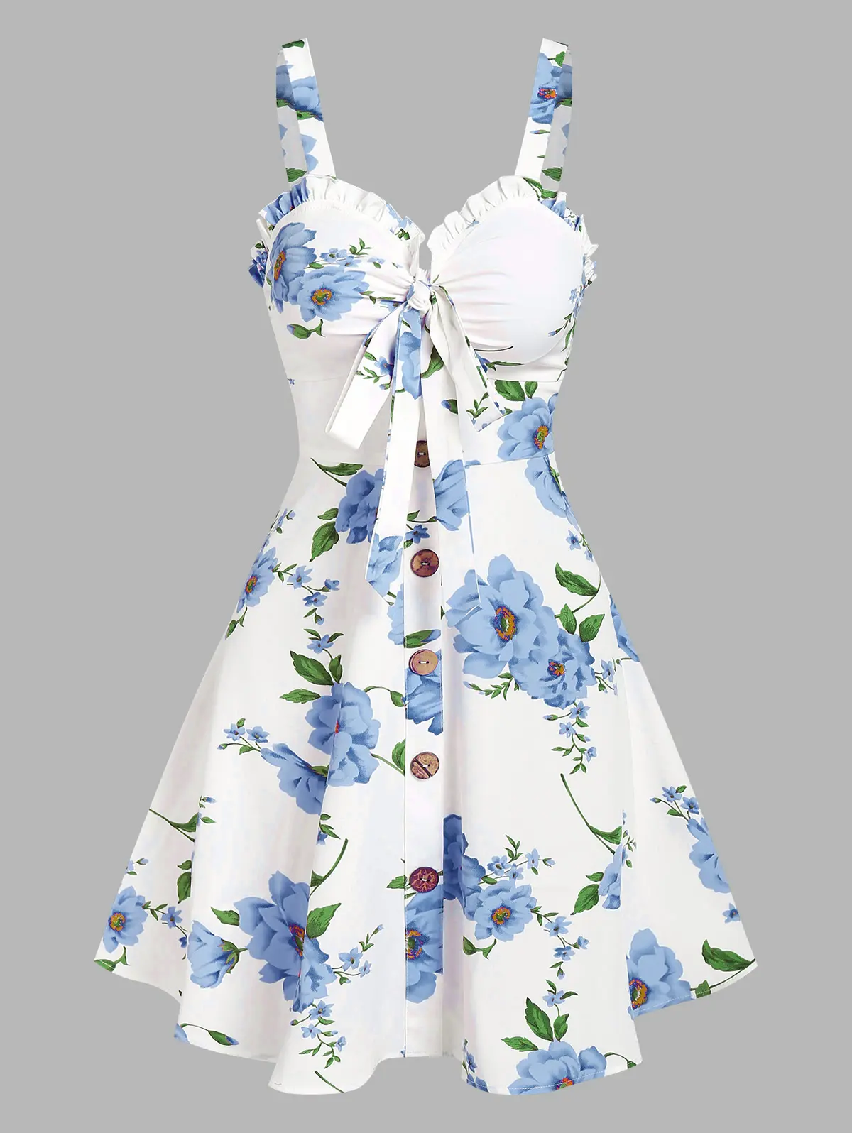 Women's Fashion Summer Dresses 2026 Floral Print Vacation Sundress Garden Party Dress Smock Back Ruffled Bowknot Mini Dress