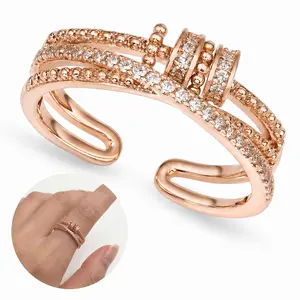 Fidget Spinner Ring for Women Rose Gold Adjustable Anxiety Ring with 3D Floating Gift Box & Daughter Greeting Card - Sparkling Cubic Zirconia Stress Relief Jewelry Gift