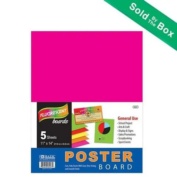 Bazic 5027 Fluorescent Poster Board, 11x14 in, Multi-Color, Low-Cost, Durable Design for School/Office General Use (Office Workers, Students), 5-Pack per Case (48 Total Cases)