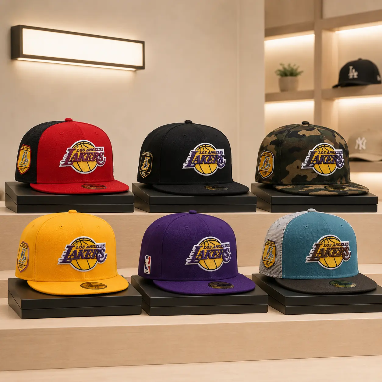 New Era Retro LA Lakers Vibe Basketball Snapback | Premium Brand High Crown Cap | Camo Purple Yellow Visor Hat Unisex new, Color-Blocked Unisex Baseball Caps,  new era unisex streetwear hat #capformen