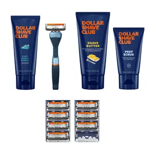 Dollar Shave Club Men's Full Shave Routine Bundle – Diamond Grip Handle + 6-Blade Razor + Prep Scrub + Shave Butter + Post Shave Cream