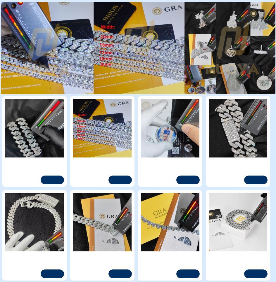 Fine Jewelry Hip Hop 925 Sterling Silver VVS Moissanite Diamond Cluster Tennis Chain Bracelet Necklace for Men Women