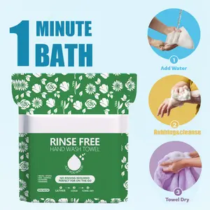 Disposable No-Rinse Foam Cleansing Wipes, 25pcs/pack Lathers up when rubbed with water Cleanses the body quickly without needing shower gel/bath soap or rinsing. Ideal for Travel,Outdoor Activities, Camping, Swimming, Gym/Workouts,and Outdoor Work 30*30cm