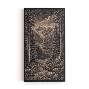 Glacier Valley Pine Framed Mountain Engraved Birch Art Panel
