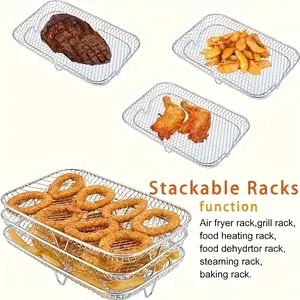3-piece set of rectangular 304 stainless steel gas fryer accessories, microwave rack, stainless steel gas fryer rack multifunctional rectangular grill, suitable for most gas fryers, gas fryer racks, stackable grills, non stick, kitchen accessories