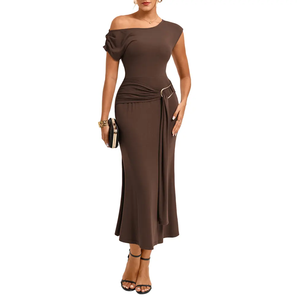 GRACE KARIN Women's 2026 Summer Wedding Guest Dress One Shoulder Bodycon Ruched Dresses Elegant Formal Cocktail Maxi Clothes