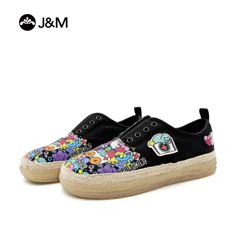 Women’s Graffiti Canvas Slip-On Sneakers, Colorful Cartoon Espadrille Platform Shoes for Walking, Travel and Everyday Wear