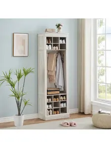 【Christmas Gift】Shoe Cabinet, 10-Tier Entryway Shoe Storage Cabinet With 27 Cubbies And Tall Boots Storage, Freestanding Tall Shoe Organizer Cabinet For Entryway, Hallway, Closet, Brown/ Grey Racks