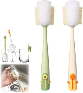5 in 1 Bottle Cleaning Brush Set, 2026 Multifunctional Lid Brush Cleaning Tool Kitchen, Portable Long Handle Bottles Scrubber for Cup Lids, Hard Bristle Sponge Head Bottle Brushes (White and Green)