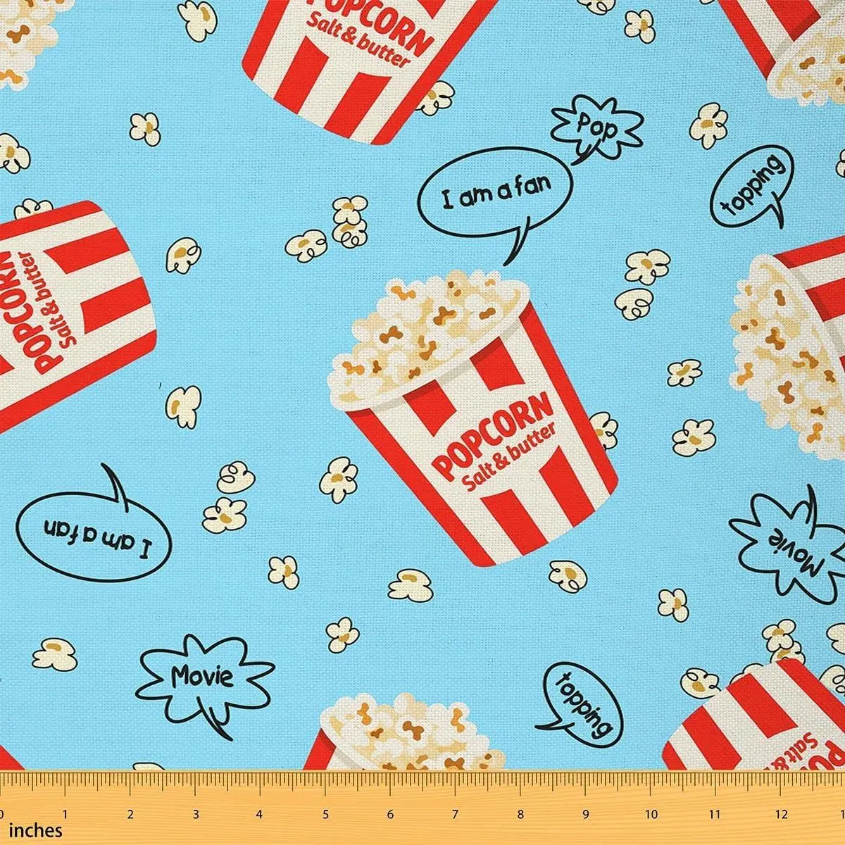 Movie Time Decorative Fabric White Cartoon Popcorn Print Indoor Outdoor Soft Flannel Polyester No Stretch Fabric Hippie Graffiti Geometric Circle Quilting Sewing Arts
