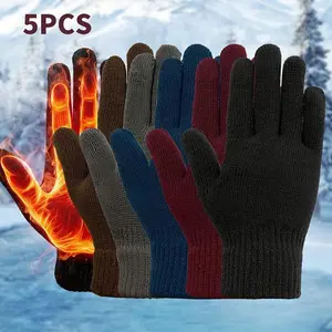 5-Pack Unisex Knit Gloves, Acrylic Thermal Lined Winter Gloves, Touchscreen Compatible, Machine Washable for Outdoor Activities, Warm Fashion Gloves - Assorted Colors(Sheets)