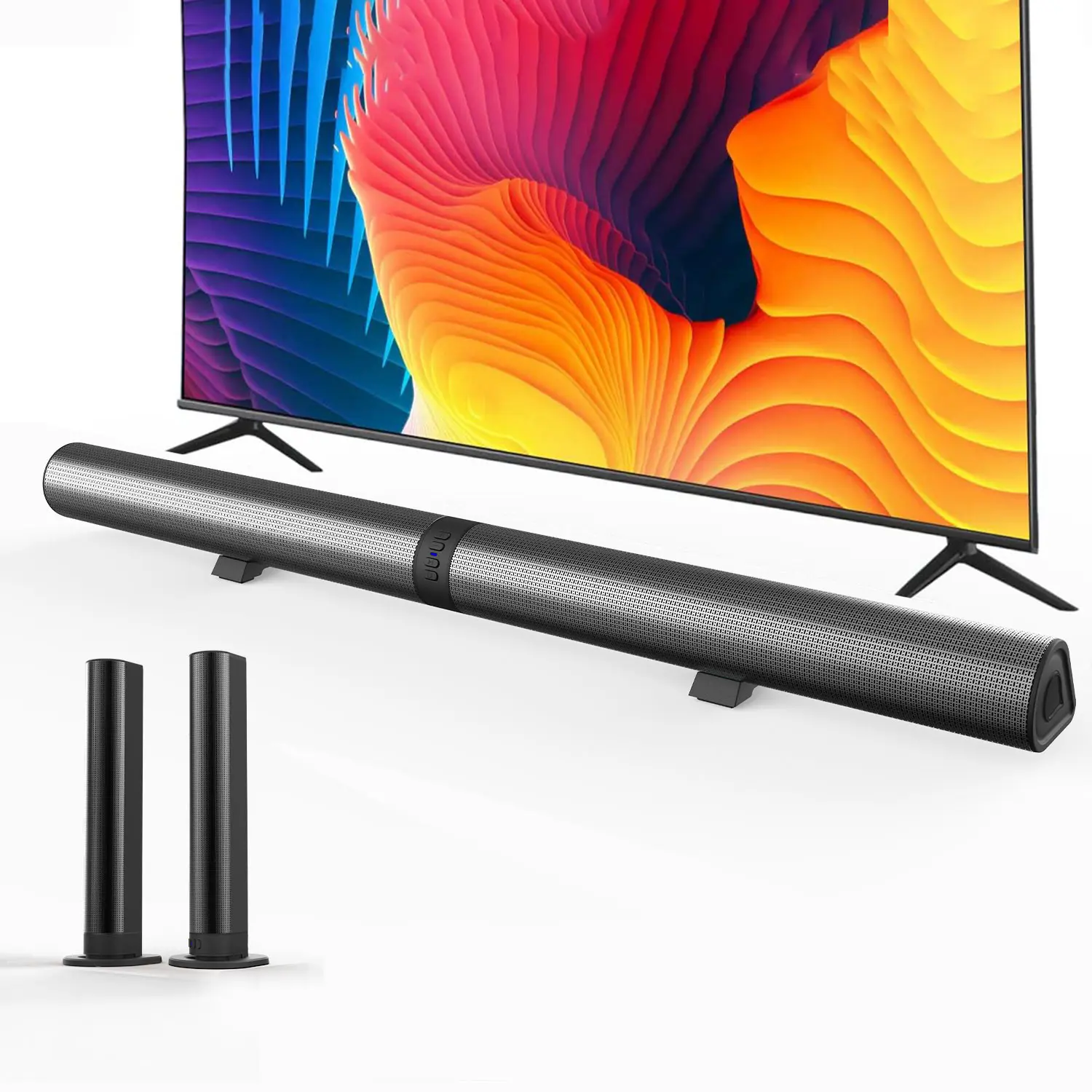 3D Surround Sound Wireless Soundbar Audio System with Subwoofers, Foldable Split Design, AUX Auxiliary Port, Rechargeable ABS Multi-Function Home Theater for TV/PC