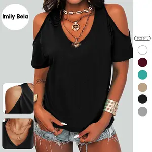 Imily Bela Women's V-Neck T-Shirt Off Shoulder Tunic Off Shoulder Tops Summer Elegant