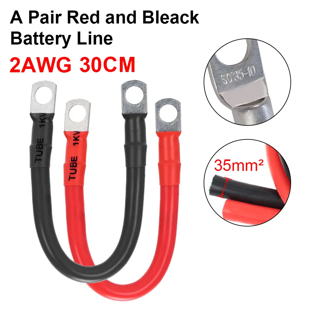 1 Pair 2AWG Battery Inverter Cable Kit, Pure Copper Power Cord, PVC Insulated Connecting Wire, With M10 Terminal, for Cars, Trucks, RVs, Solar Energy