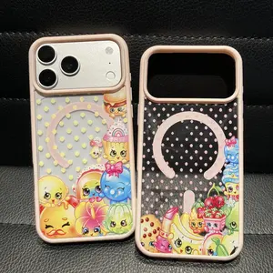 Kawaii Shopkins Cartoon Printed Phone Case, Smooth Magnetic Transparent Cover, Compatible with iPhone 11-17 Pro Max/Plus and Samsung Galaxy S23-S25