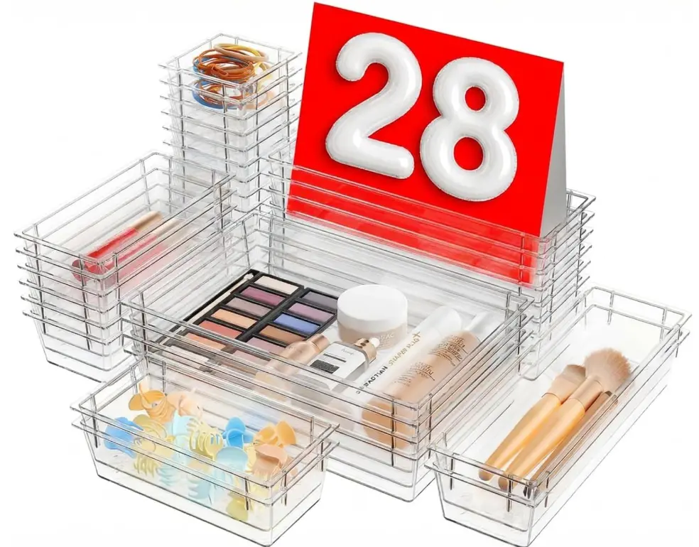 A-LuGei 【Military Grade】 Drawer Organizer,【】 Makeup organizer,【Holds 177 Items】 Bathroom Organizers and Storage,Organization and Storage,Desk Drawer Organizer for Vanity【Clear】