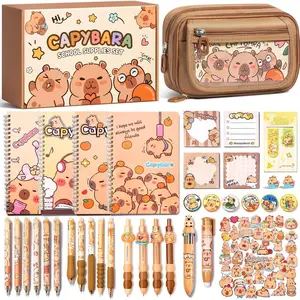 School Supplies for Girls, 36 count Cute Capybara Stationery Set with Pencil Case Gel Pens Pencils Stickers Pins Notebooks Sticky Notes Kawaii Birthday Gifts for  Elementary