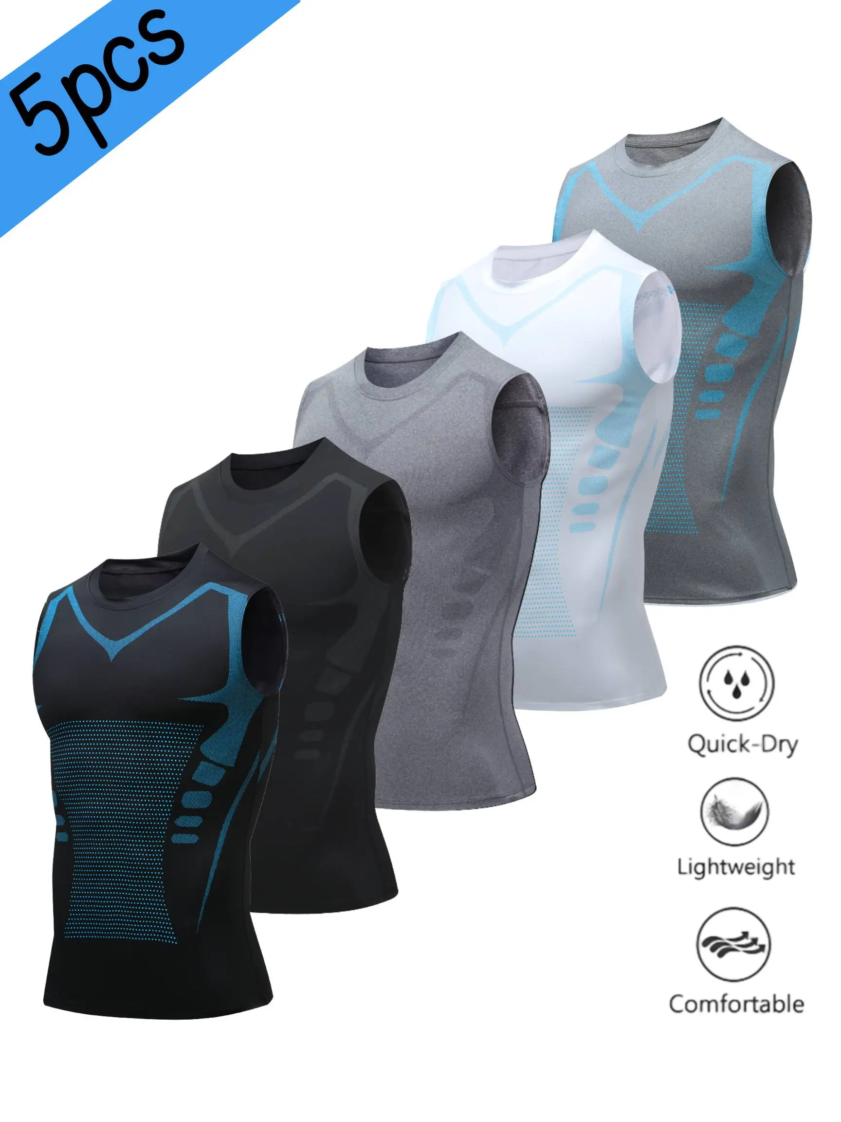 Men's 5-piece Sports Vest Set Sleeveless T-shirts Stylish Striped Design American-style Vests Breathable Sweat-wicking Quick-drying Highly Elastic Slim Fit for Fitness Running Cycling Menswear Tops penny tees Athletic Apparel Athletic Activewear long
