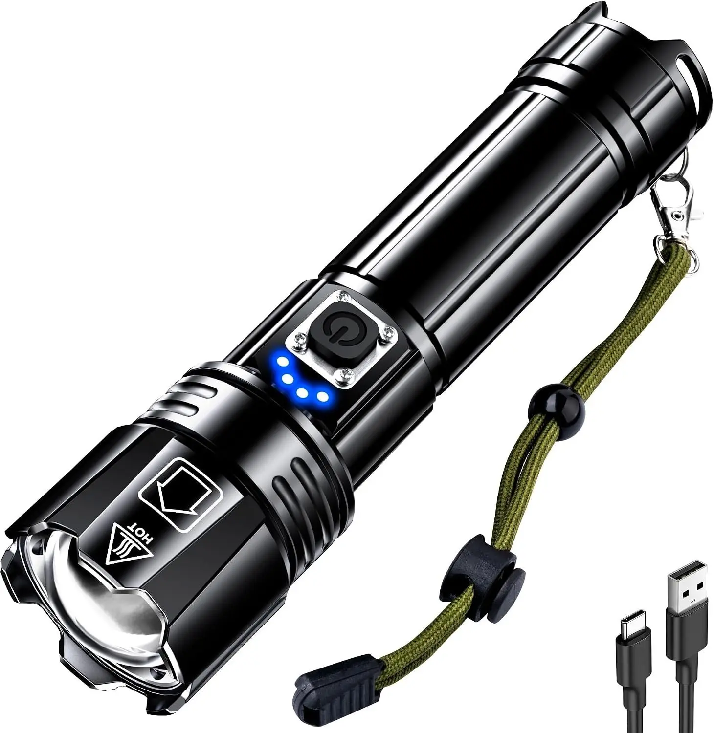 Rechargeable LED Flashlight High Lumens, Super Bright Flashlights with Zoomable & USB C Rechargeable & 5 Light Mode & IPX7 Waterproof, Powerful Flash Light for Home, Hiking, Camping