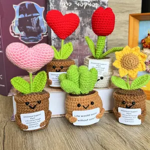 Cute Handmade Crocheted Sunflower Heart and Cactus, Emotional Support Plants, Graduation Gift for Mothers and Teachers, Home and Office Decor
